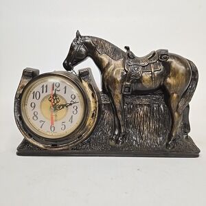 Vintage Mantle Clock &Horse Display Plastic